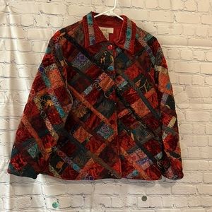 Vintage Anu Quilted Jacket Velvet Patchwork Red Silk Wool Blend  Boho